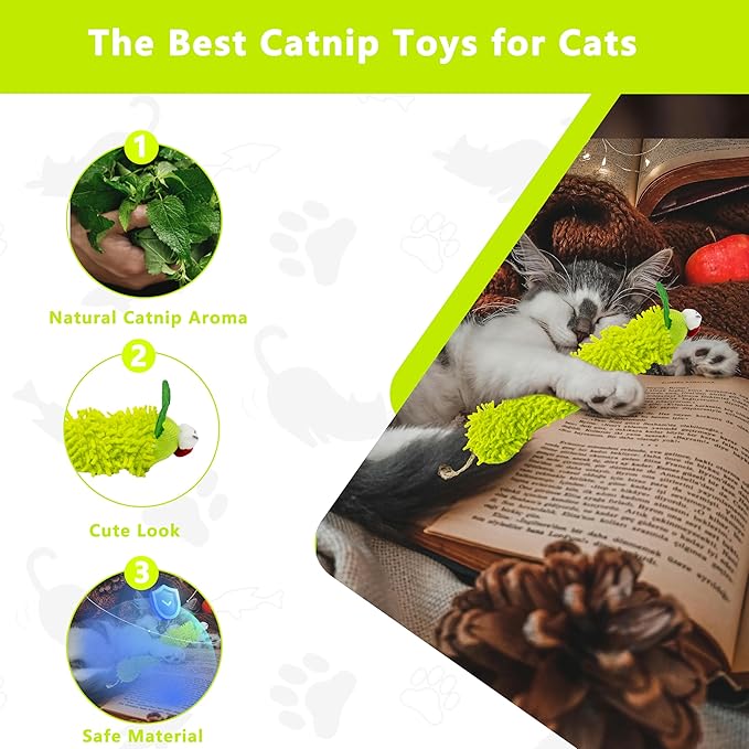 1 Pack Catnip Toys, Soft Cat Pillows Toys, Kitten Caterpillar Catnip Toys,Indoor Interactive Cat Kicker Toys for All Age Cat