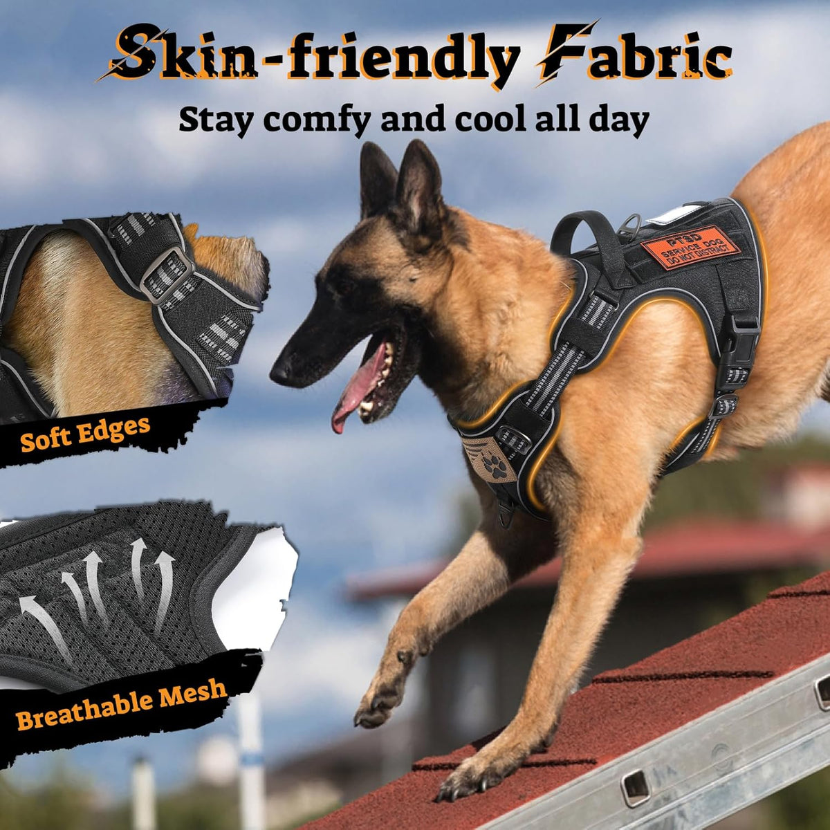 rabbitgoo Dog Harness Small Sized No Pull, Tactical Service Pet Vest with Molle and Control Handle, Adjustable and Reflective Military Harness for Easy Walking and Training, Black, S