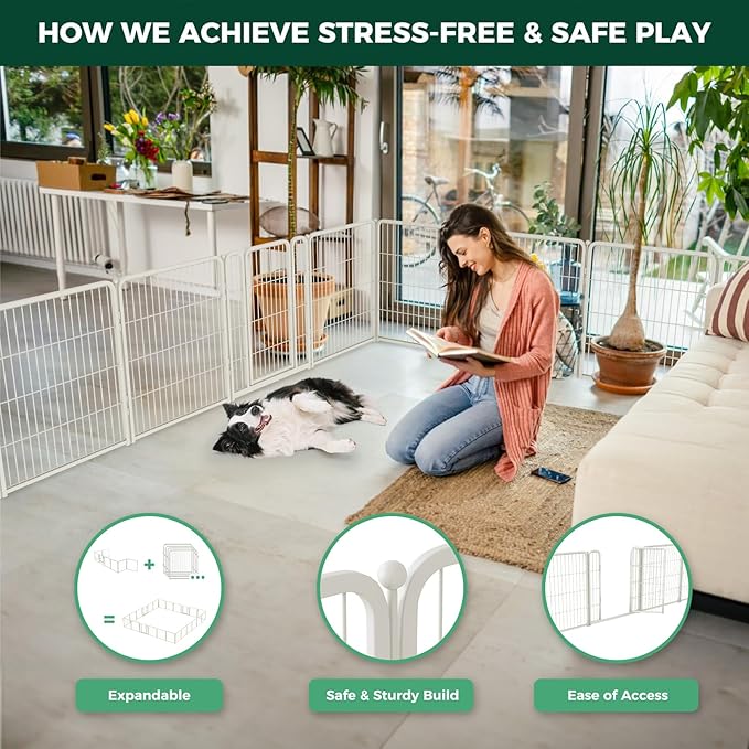 FXW Homeplus Unleashed Indoor Dog Playpen - Stress-Free and Safe Play, Heavy Duty 32 Inch 12 Panels Dog Pen for Small and Medium Dogs, White│Patented