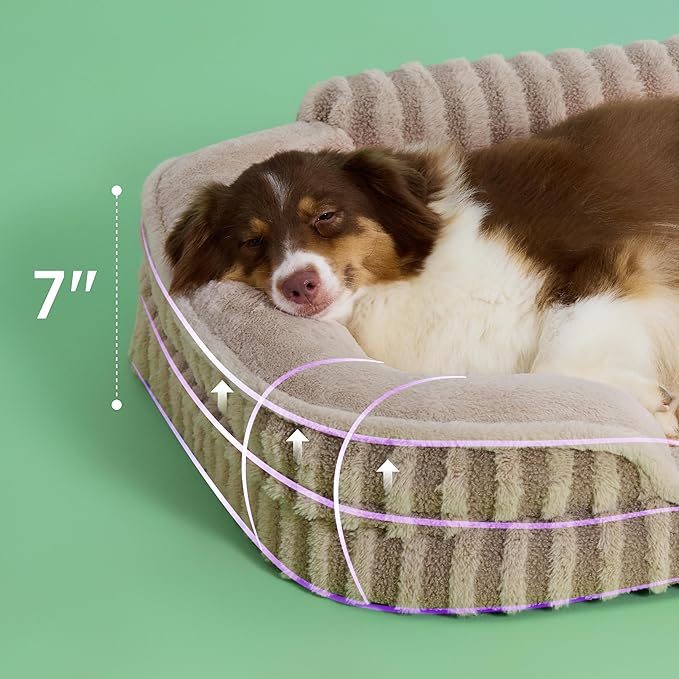 LE SURE Cute L-Plus Dog Beds, Orthopedic Waterproof Large Pet Bed with Sides, Non-Slip Bottom and Egg-Crate Foam Dog Couch Sofa with Washable Removable Cover, Hazel