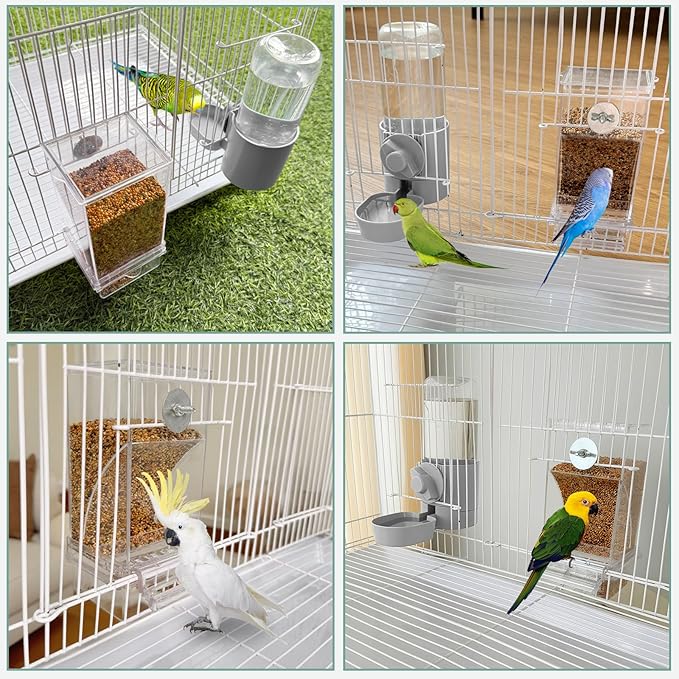 No Mess Bird Feeder Water Dispenser Set, Bird Feeder for Cage, Cage Accessories for Cockatiels, Finches, Budgies and Canaries