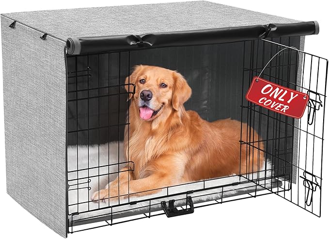 Dog Crate Cover - Double Door Waterproof Pet Kennel Cover, Durable 600D Polyester Protective Cage Cover for 48 Inch Dog Crate - Grey