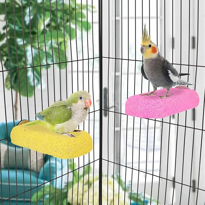 Wontee Bird Chewing Toys Grinding Beak Bird Perch Stand for Budgies Parakeets Cockatiels Lovebirds Conures Rats Squirrels, 2 Packs (Yellow+Fuchsia)