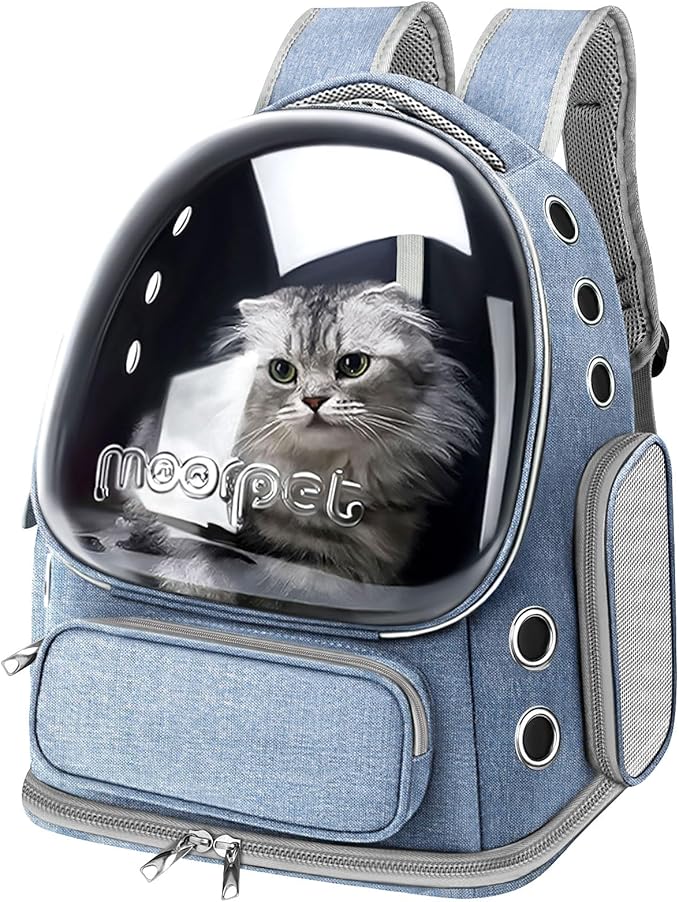 Cat Backpack Carrier, Breathable Cat Bubble Backpack Large Space Cat Carrier Backpack for Kitty Small Dog, Foldable Airline Approved Cat Backpack, Transparent Pet Travel Backpack Up to 20 lbs (Blue)
