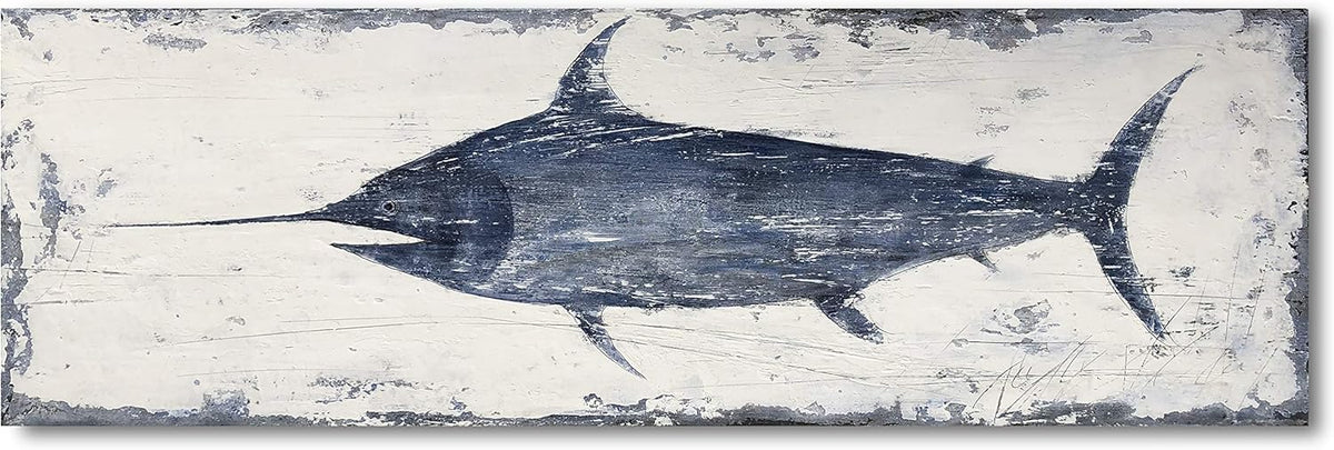 Yihui Arts Fish Canvas Art Wall Decor Blue Marlin Bursts Pictures for Living Room Contemporary Paintings Artwork House Decor