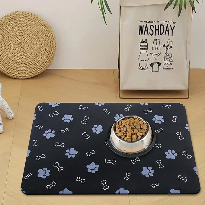 Pet Cat Dog Food Mat Non Slip Mat for Dog Water Bowl Mat Quick Dry Absorbent Cat Feeding Mat, 32 * 17 in, Black