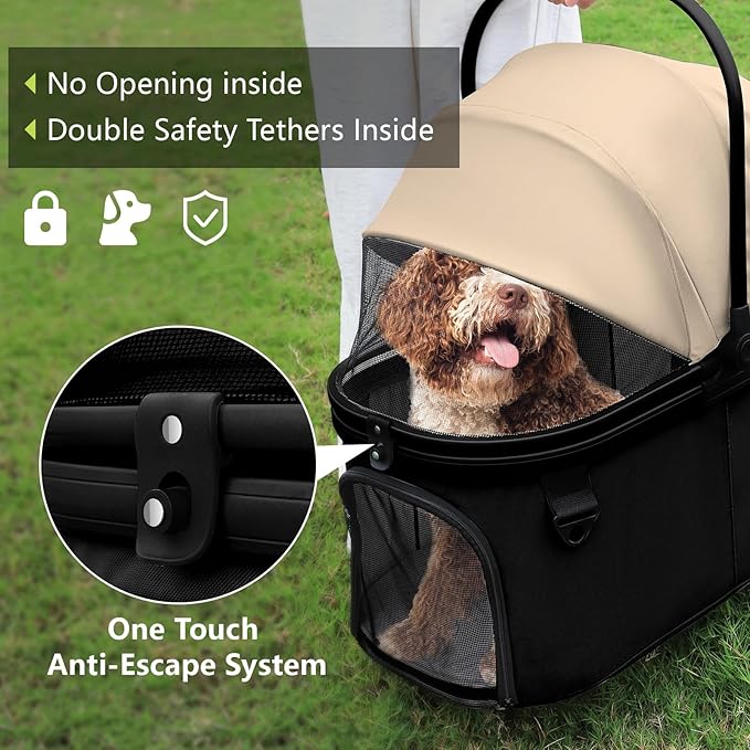 Dog Cat Stroller, Foldable 4 Wheels Dog Stroller for Small Medium Dogs 20 lbs,Pet Strollers for Large Dogs 50lbs, Stable Anti-Shock Detachble Carrier,with 360°Swiveling Front Wheel forTravel