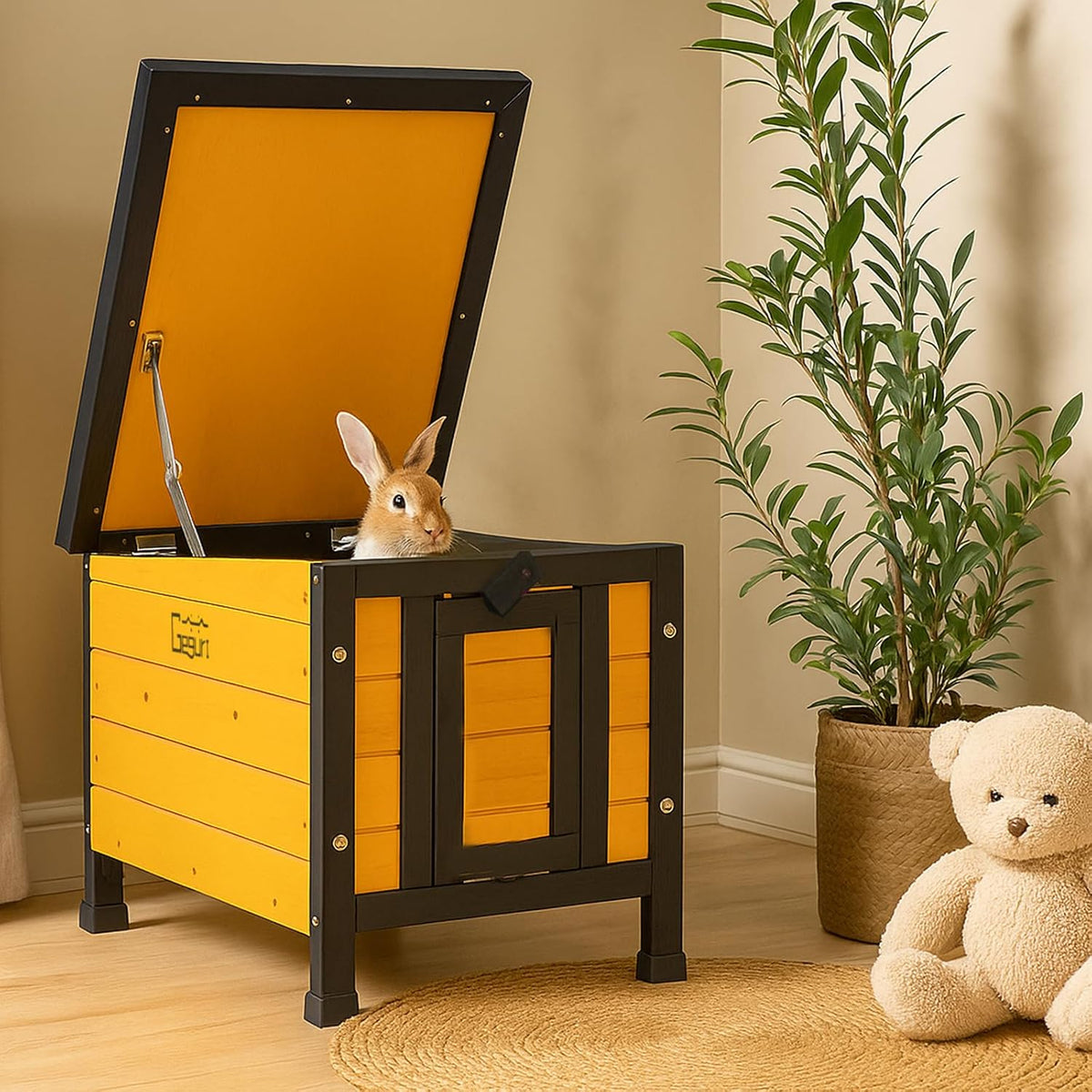 GEGURI Outdoor Cat House Weatherproof, Rabbit Hutch & Indoor Bunny Cage, Wooden Shelter for Feral Cats, Rabbits, Chickens & Small Animals