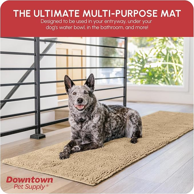 My Doggy Place Microfiber Dog Mat for Muddy Paws, 8' x 2' Oatmeal - Non-Slip, Absorbent and Quick-Drying Dog Paw Cleaning Mat, Washer and Dryer Safe - Hallway Runner
