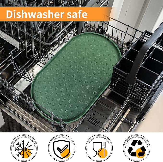 KPWACD Pet Placemat for Dog and Cat, Anti-Slip Waterproof Dogs Feeding Bowl Mat Prevent Food and Water Overflow, Silicone Puppy Dish Mats Suitable for Small Medium Big Pets, Hunter Green, 19" * 12"