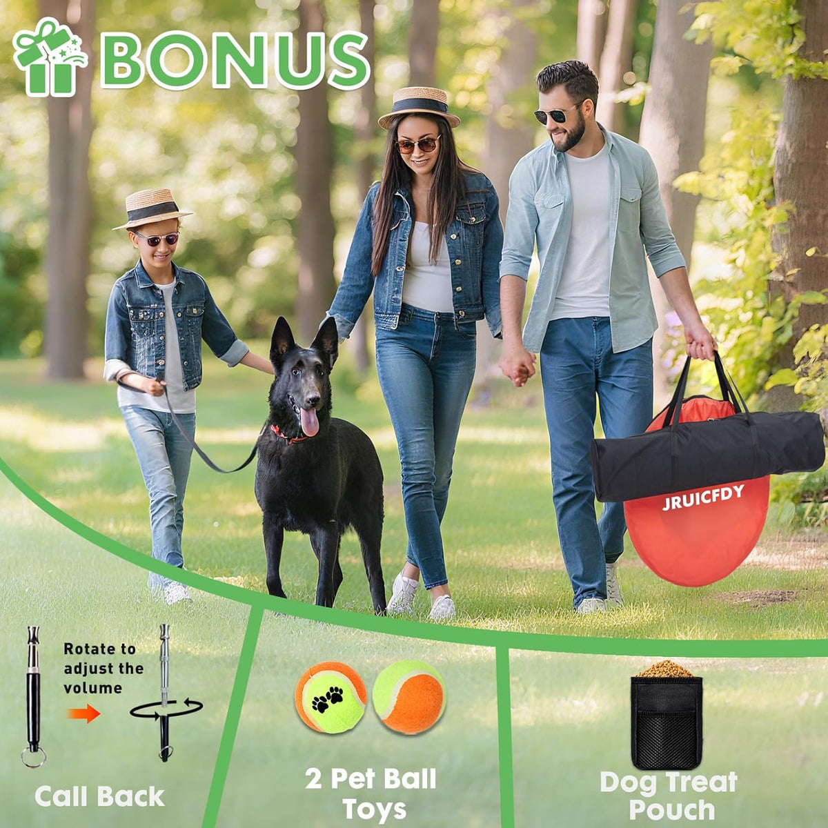 Dog Agility Course Backyard Set, Dog Agility Equipment, Pet obstacle Course Backyard with 6 Dual Mode Weave Poles, 2 Adjustable Hurdle, Jump Ring, Tunnel, Pause Box, Toy Balls and 2 Carrying Bags