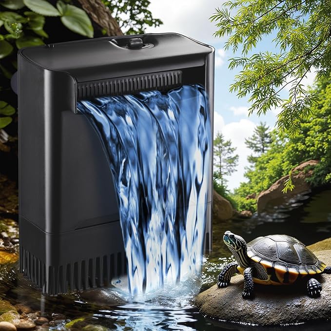 290GPH Turtle Tank Filter for 40-85 Gallon, Turtle Filter Low Water Level Available and Flow Adjustable, Turtle Water Filter for Shrimps Amphibians Turtle Tank Saltwater Freshwater Crystal Clear