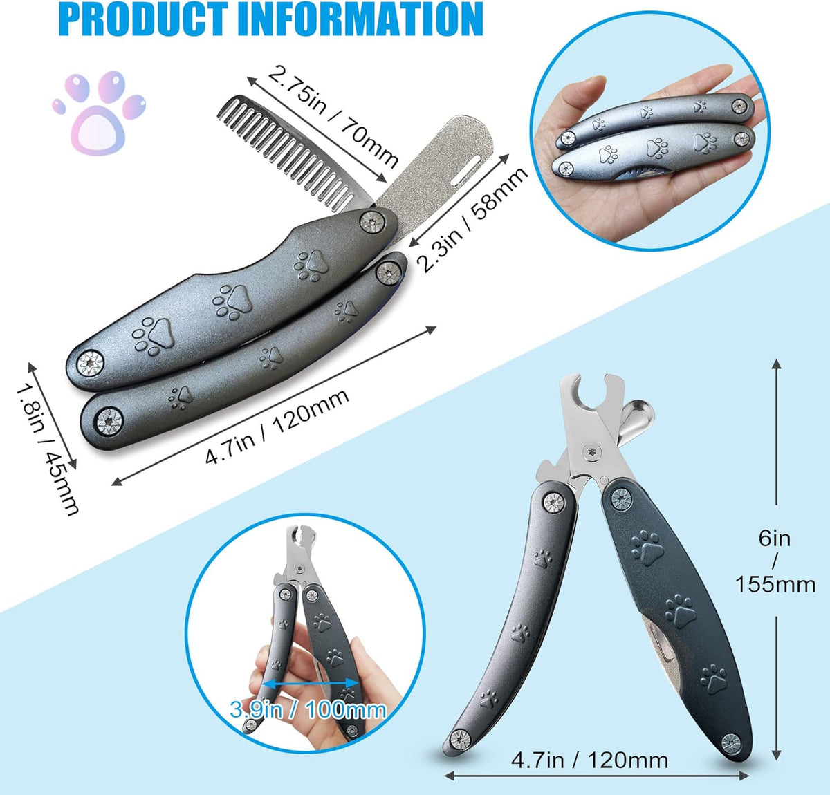 Best Dog Nail Trimmers for Anxiety Sensitive Dogs, Quiet Sharpest Smoothest Nail Clippers for Large Dog Medium Small, Professional Stainless Steel with Nail File & Comb, Left-Handed Friendly