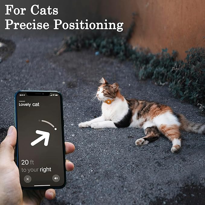 OOPSDOGGY Reflective Leather AirTag Cat Collar with Bell - Non Breakaway Adjustable Pet Collar with Apple Air Tag Holder - Lightweight GPS Kitten Collars for Small Dogs Puppy (Camel)