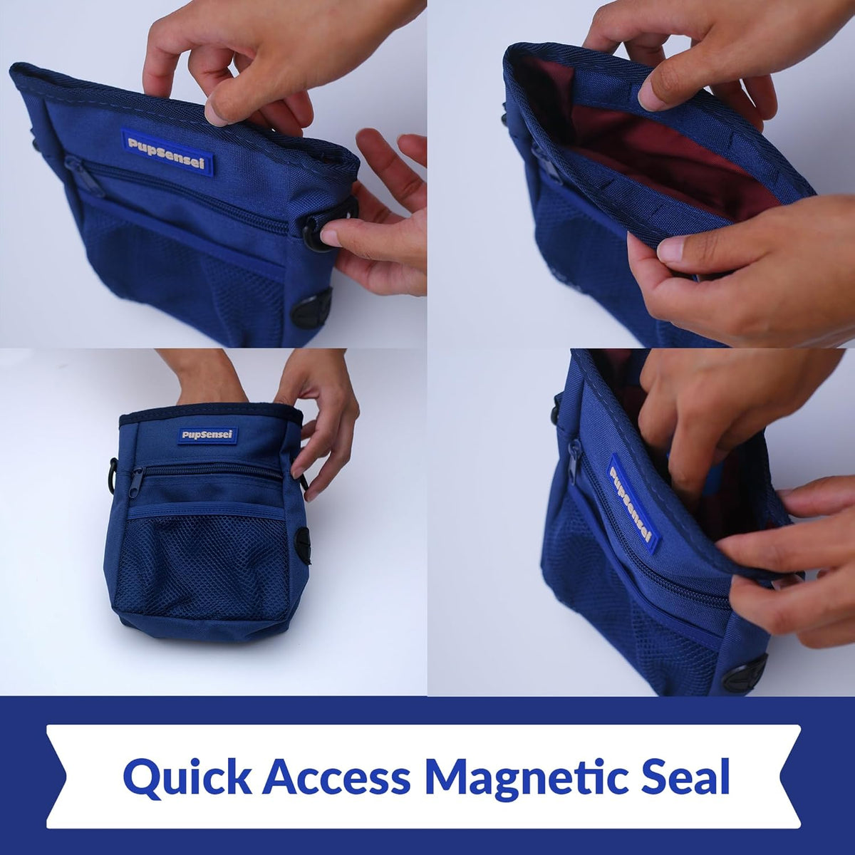 Dog Treat Pouch, Durable Oxford Polyester, No-Spill Magnetic Closure, Treat Pouches for Pet Training with Metal Clip, Waist Belt, Adjustable Strap, Poop Bag Dispenser (Navy Blue)