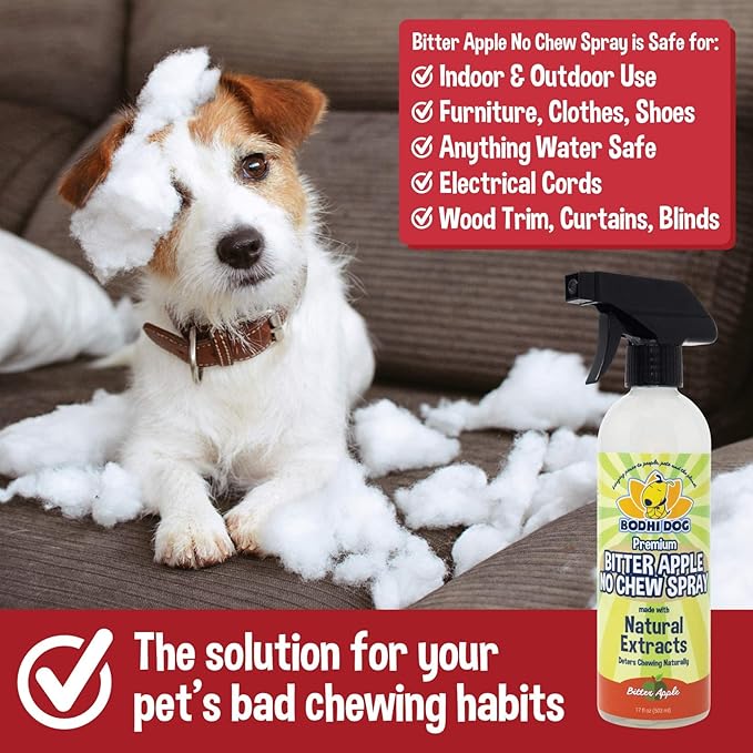 Bodhi Dog Bitter Apple No Chew Spray - Natural Training Aid for Dogs & Puppies - Discourages Pet from Chewing and Biting on Furniture, Shoes, Plants & More - Safe, Humane, Made in USA (17 Fl Oz)