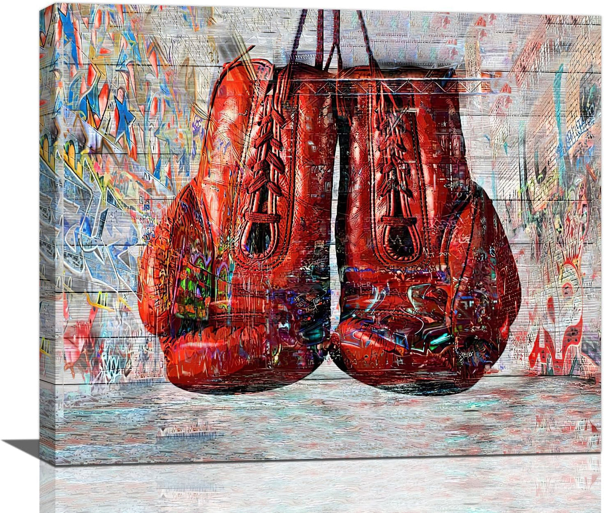 Quorin Banksy Graffiti Boxing Wall Art Red Boxing Gloves Pictures Gym Sport Wall Decor Canvas Print Painting Artwork for Gym Living Room Bedroom 20"x24"
