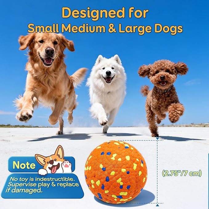 Dog Balls, Indestructible Tennis Balls for Aggressive Chewers, ETPU High-Bounce Floating Fetch Toys for Small & Medium Large Puppies, 4 Pack 2.75''