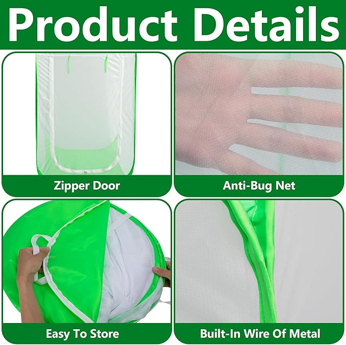 48" x 28" x 28" Pop Up Garden Mesh Plant Cover, Plant Protectors Mesh Plant Enclosure, Garden Net Cage Pest Protection Guard Tent with Storage Bag for Protect Plant Vegetable Fruit from Birds Insects
