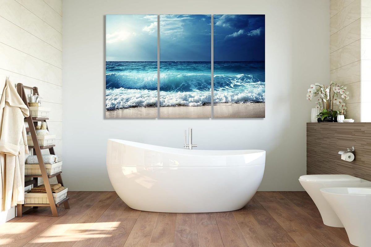 Nature Wall Art Prints - Ocean Forest Mountain Lake Canvas Landscapes - Small to Extra Large Living Room Bedroom Kitchen Bathroom Décor (Summer Ocean Beach, 47L" x 71W" - 3 panels)