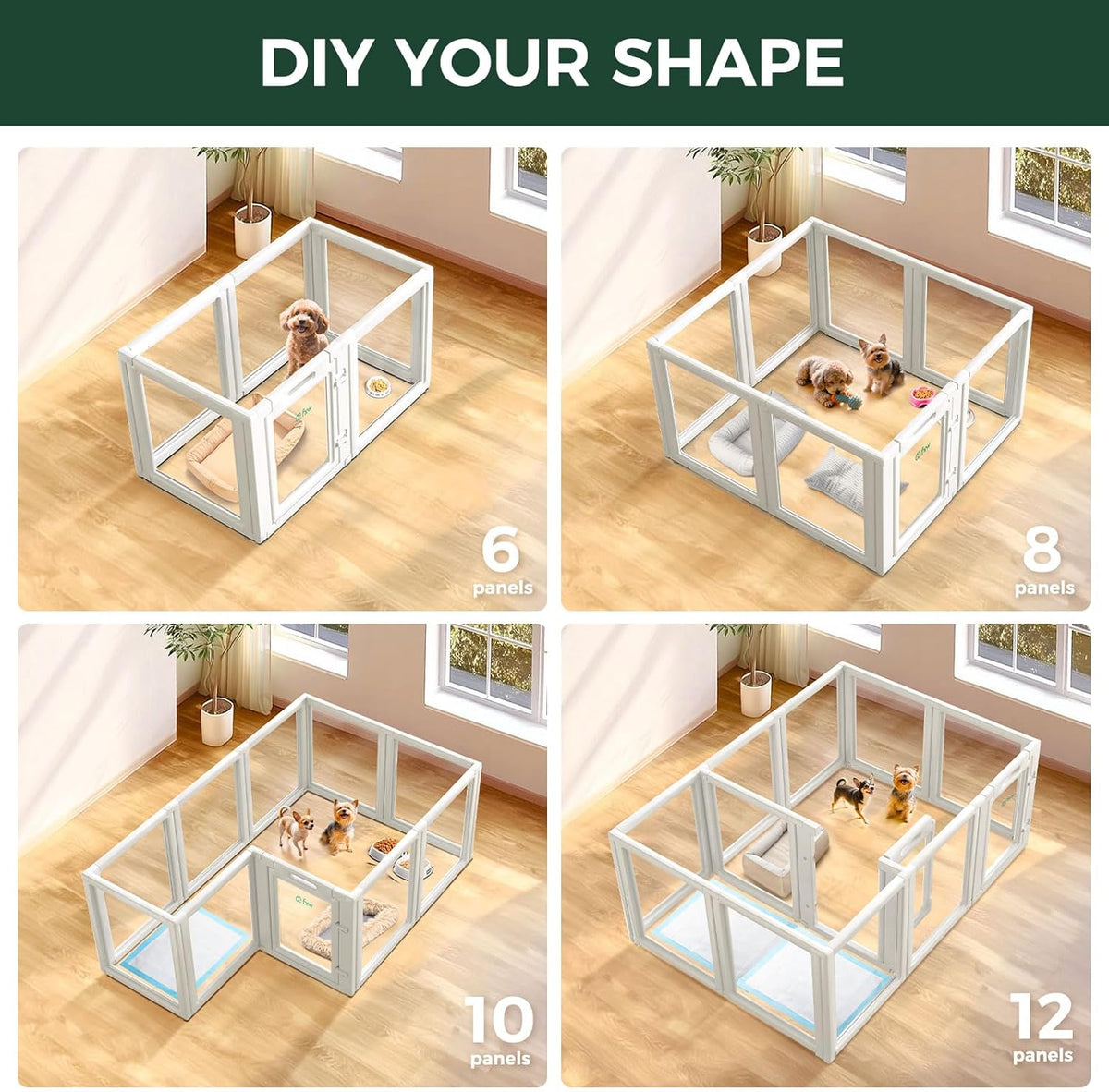 FXW AuraSpace Acrylic Indoor Unleashed Dog Playpen for Puppies and Small Dogs, 24 Inch, 12 Panels, White