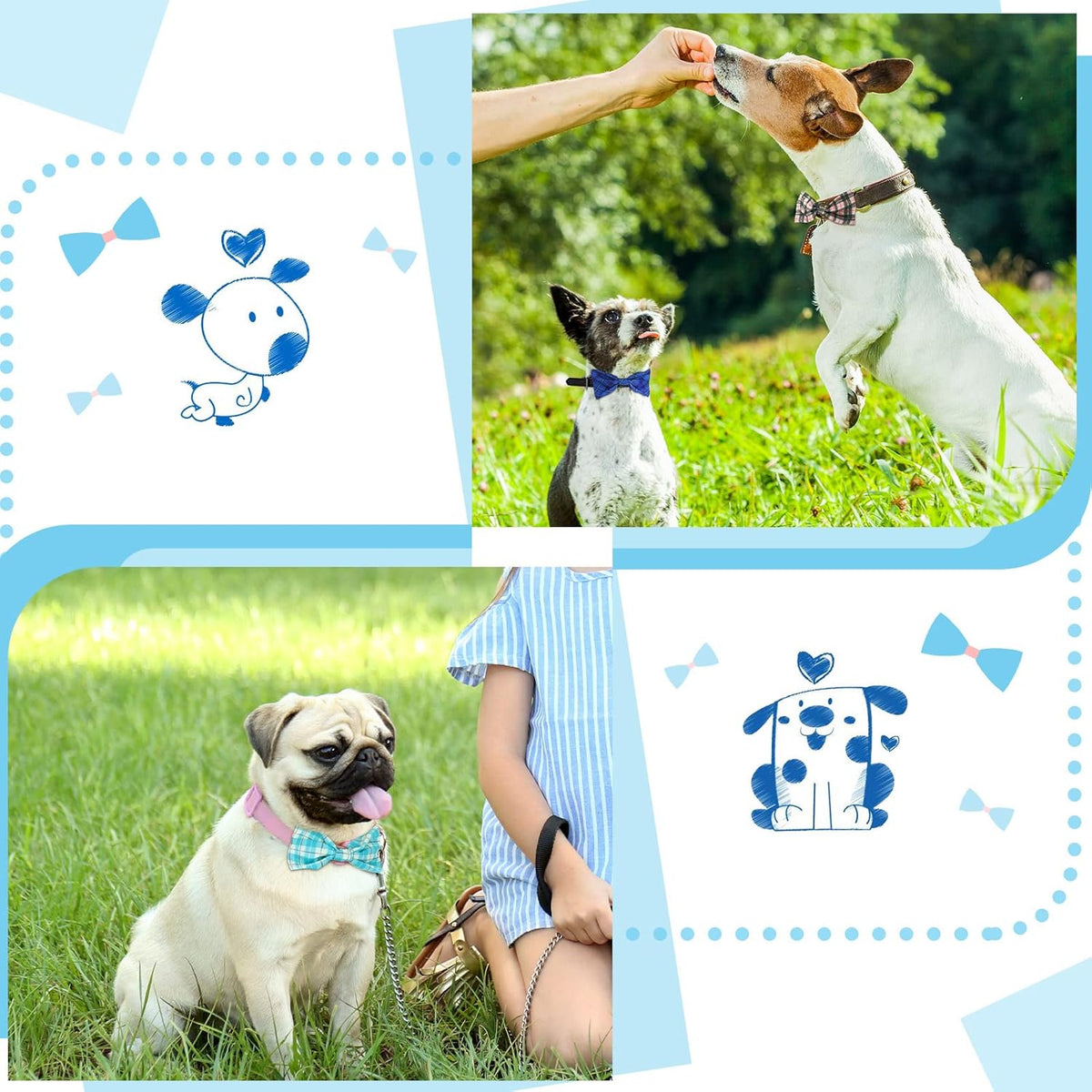16 Pieces Dog Bow Ties Slide Hawaiian Styles Dog Collar Attachment Bows with Rubber Bands Dog Bow Ties for Large Dogs Spring Summer Grooming Independence Day(Classic Style)