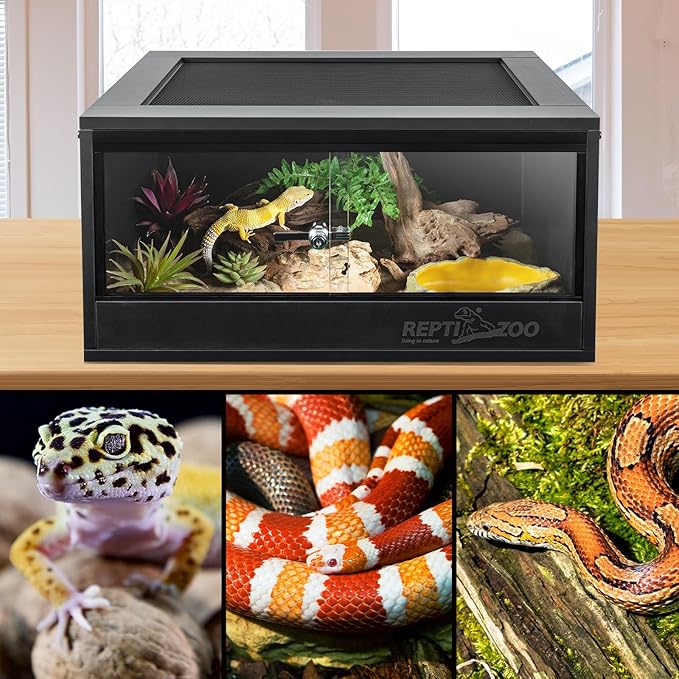 REPTI ZOO 20 Gallon PVC Reptile Terrarium, 24x18x12 inch Reptile Tank for Crested Gecko Leopard Gecko Snake Turtle Hermit Crab, Thermal Insulation Moisturizing