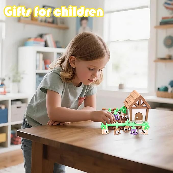 Vegetable Farm Playset with House, Cute Garden Scene with Colorful Veggie Figurines, Desktop Decor, Collectible Toy, Gift for Kids & Adults for Christmas Halloween