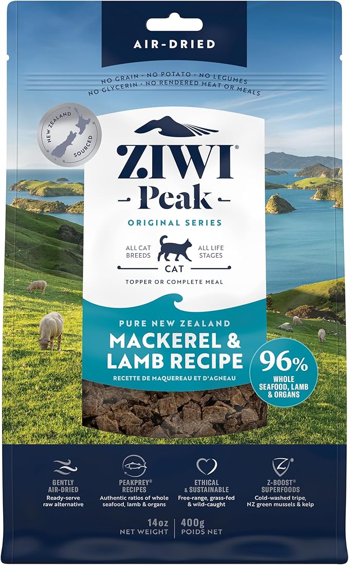 ZIWI Peak Air-Dried Cat Food – Mackerel & Lamb - All Natural, High Protein, Grain Free, Limited Ingredient w/ Superfoods (14oz)