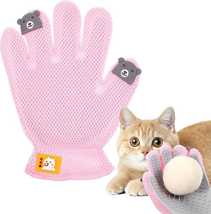 2 in 1 Pet Grooming Glove for Cats & Dogs, Efficient Deshedding Brush Pet Long Short Fur Removal Glove, Gentle Massaging Puppy Kitten Bathing Grooming Brush Tool, Easy Clean Floating Hair Mitt