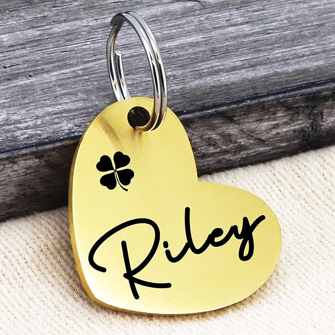 Ultra Joys Dog ID Tag, Custom Dog Tag Personalized Cat Tag, Pet ID Tag, Brushed Stainless Steel Heart Cat Tags Pet Tags Gold Small