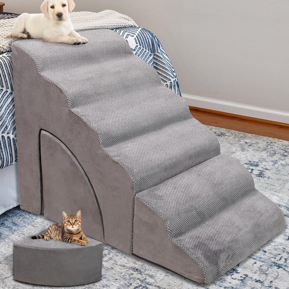 Foam Dog Stairs & Steps Ramps for High Beds 30 inches Tall for Small Dogs and Cats, LitaiL 6 Step Pet Stairs Steps for High Beds 30 inch Large Dogs, Non-Slip Dog Ramps for Older Cat