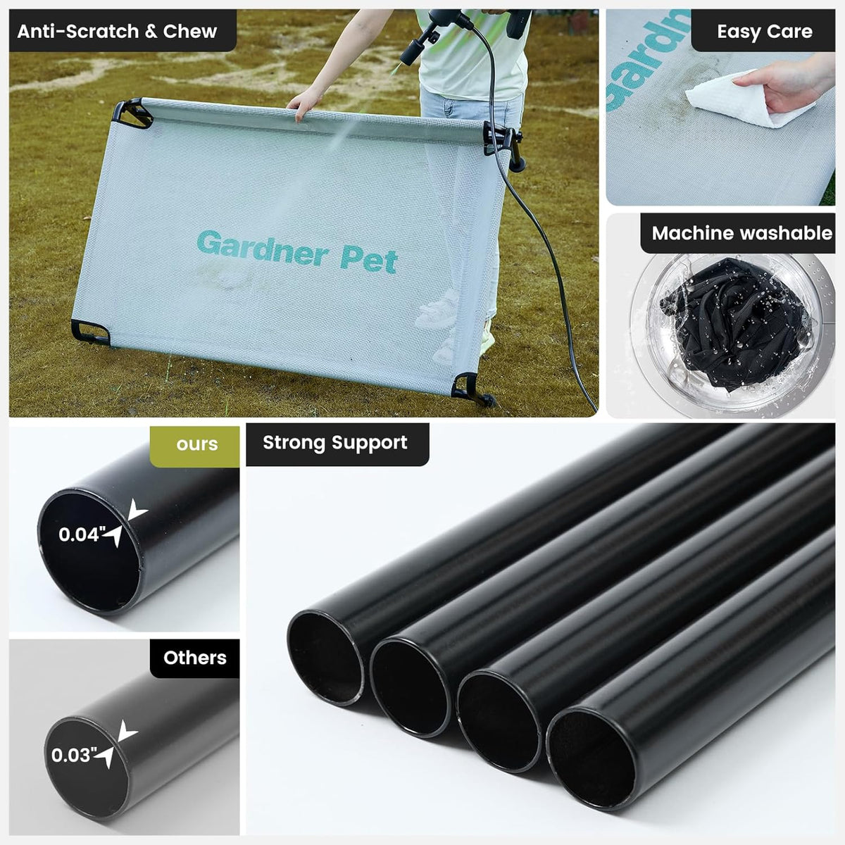 Gardner Pet Elevated Dog Bed for Small Dog, Outdoor Raised Bed Waterproof Portable Cooling Pet Cot Hammock Bed with 3-Sided Guardrail, Breathable Mesh, Black, 35 Inches