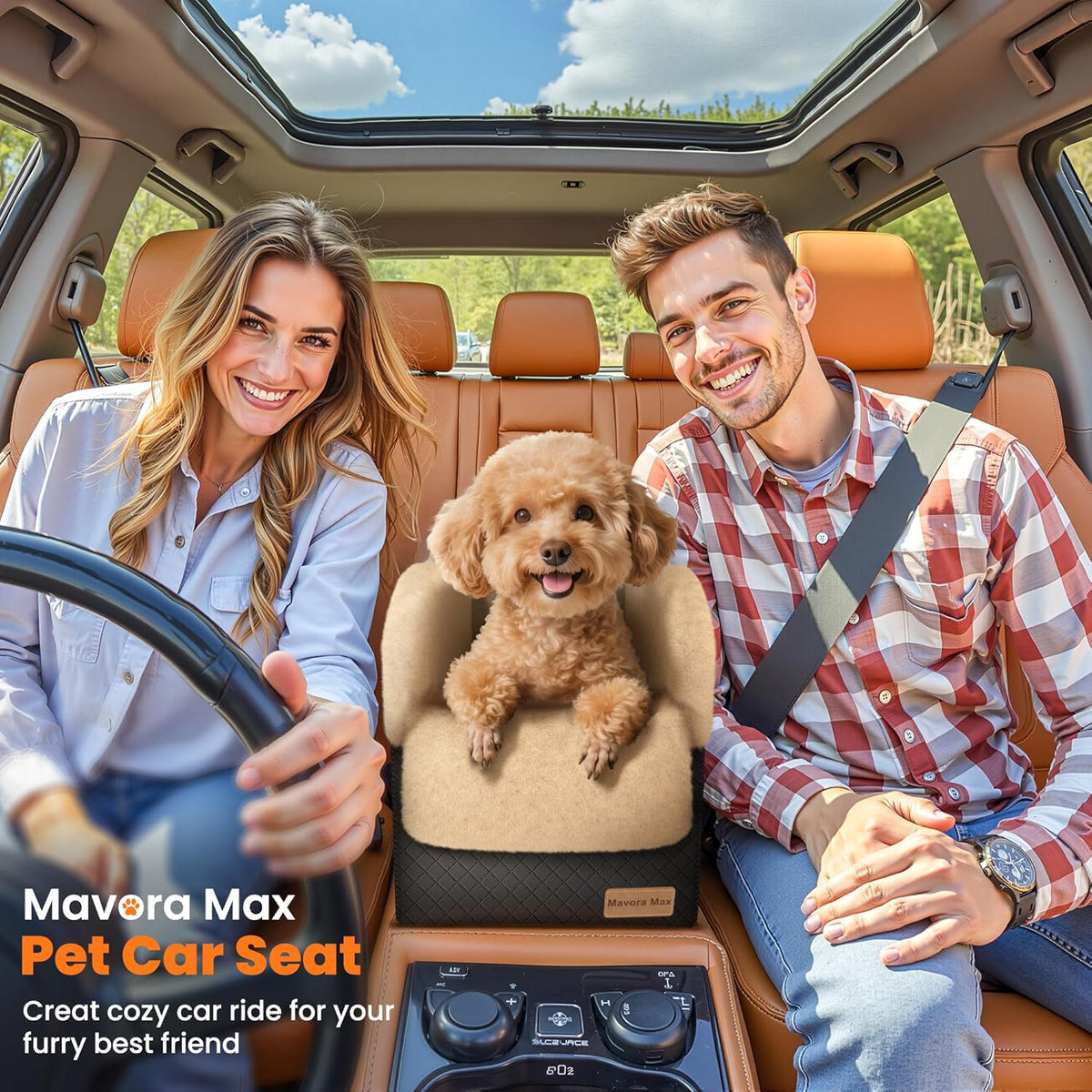 Portable Small Dog Seat for Car,Luxury Center Console Dog Car Seat Booster with Safety Tethers,Auti-Collapse Pet Travel Carrier for SUV,Truck.(Black/Brown)