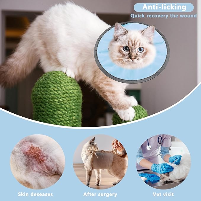 Lightweight Cat Cone Collar Soft, Soft Comfortable Cat Recovery Collar After Surgery, Elizabethan E Collar for Cats, Cone for Cats to Stop Licking (Baby Blue, Large)
