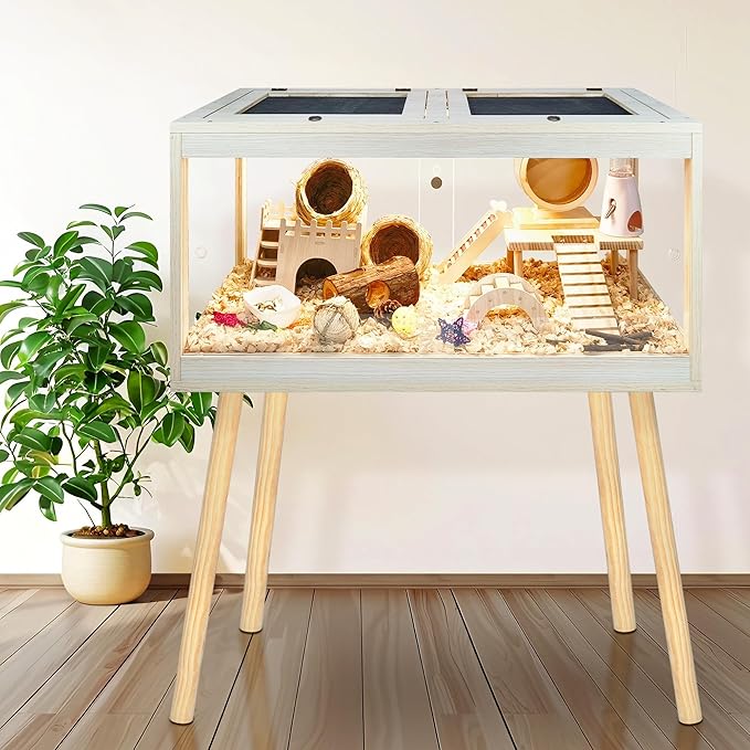 Prolee Hamster Cage Chewproof, Mice and Rat Habitat with Transparent Sides, Hamster Cage with Openable Mesh Top, Solid Built with Lock Design and Leg Stand, 32" Wide