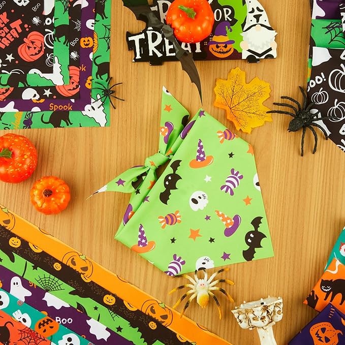 Preboun 200 Pcs Halloween Dog Bandanas Bulk Pumpkin Ghost Bandanas for Dogs Colorful Triangle Kerchief Bibs Scarf Set for Pet Costume Photo Props Accessories Pet Shops Adoption Events, 25 Styles