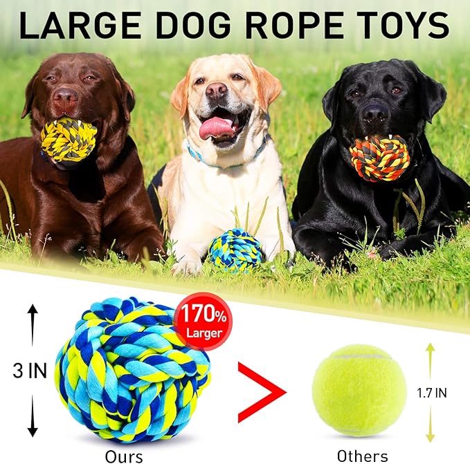 SHARLOVY Dog Toys for Aggressive Chewers, Dog Balls for Large Breeds, Heavy Duty Cotton Rope Chew Toys with Tough Twisted for Medium Breeds, 6 Pack Indestructible Chew Toys