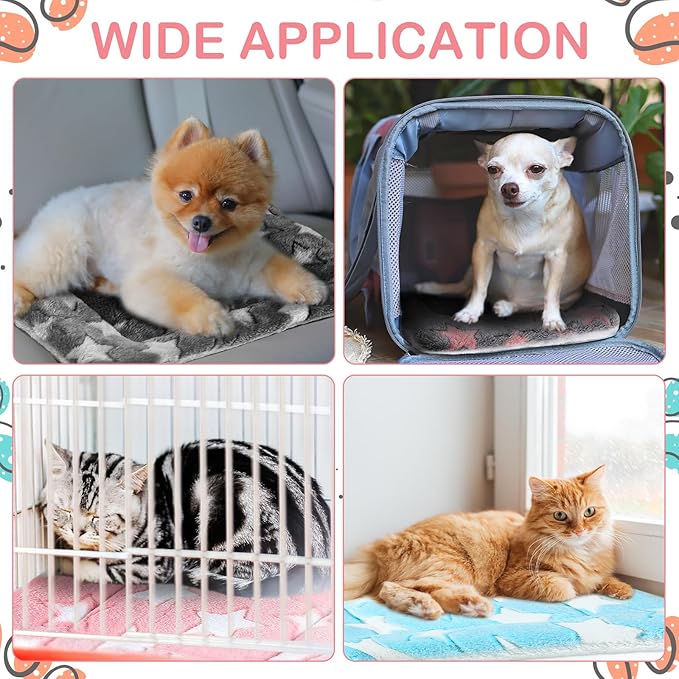 Haull 4 Pcs Waterproof Guinea Pig Bedding Winter Guinea Pig Bed Plush Cage Liners Soft Dog Cat Mat Reversible Winter Cozy Animal Pee Pad Hamster Bed Mat for Bunny(Cute Star,13 x 18.5 Inch)