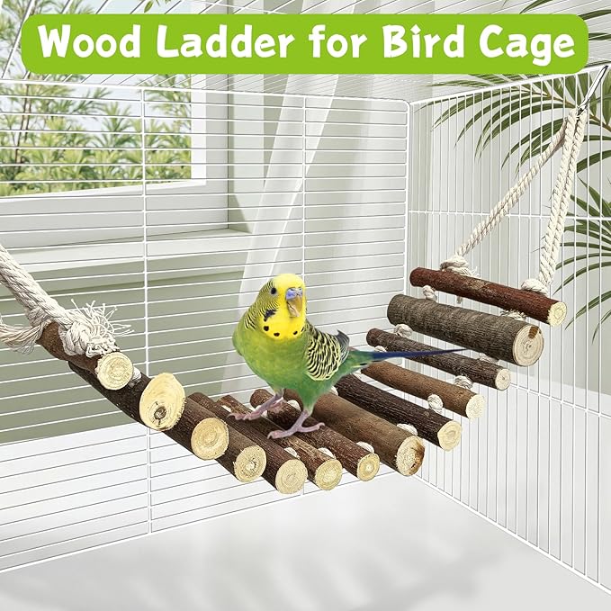 BNOSDM Wooden Bird Rope Ladders 2 Pcs Birds Ladder Bridge Toy Parrot Cage Ladder Parakeet Swing Suit for Budgie, Lovebird, Conure, Cockatoo, Finch
