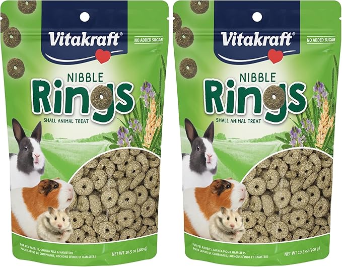Vitakraft Nibble Rings Small Animal Treats - Crunchy Alfalfa Snack - for Rabbits, Guinea Pigs, Hamsters, and More (Pack of 2)