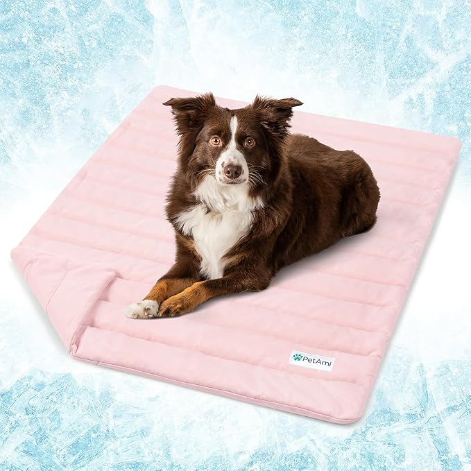 PetAmi Cooling Mat for Dog, Premium Pet Cooling Blanket for Crate Kennel, Indoor Cat Cool Sleeping Pad, Q-MAX Cold Sofa Couch Cover for Summer, Pink, Medium (29x40)