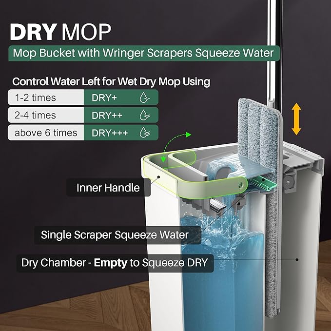 JOYMOOP Mop and Bucket Set with Wringer, Dust Mops for Floor Cleaning, Wall Cleaner with Long Handle,Wet and Dry Use - 8 Microfiber Mop Pads