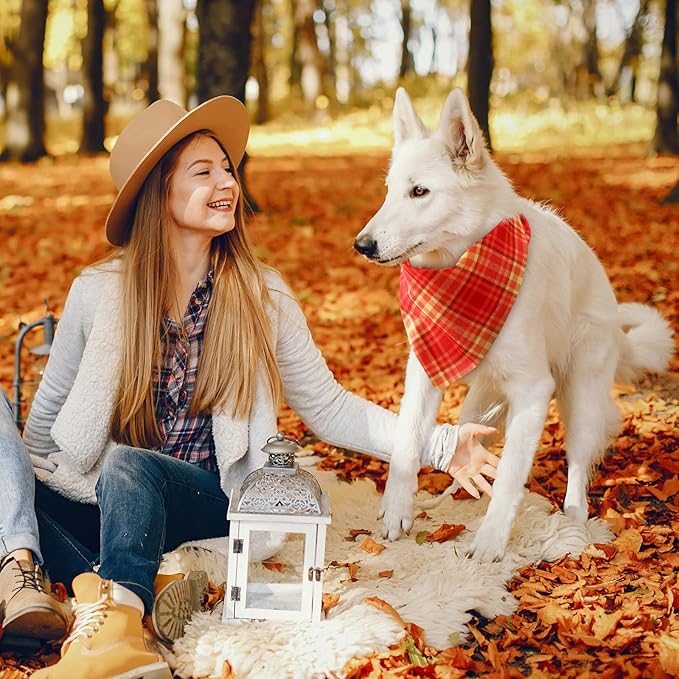 Weewooday 50 Pcs Fall Dog Bandanas Bulk Plaid Bandanas for Dogs Autumn Soft Doggie Bibs Adjustable Triangle Scarves for Small Medium Large Pet Costume(Plaid Pattern, 25.6 x 17.7 x 17.7 Inch)