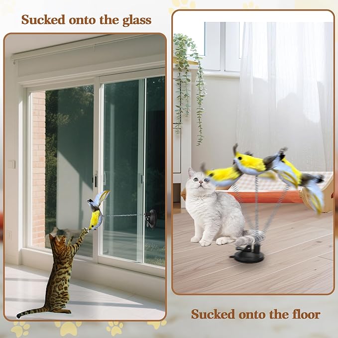 Interactive Cat Toy for Indoor, Includes Metal Base, Suction Cup Cat Base, Cat Wand,Bird Simulation Toys and Feather Toy, Set of 7 PCS
