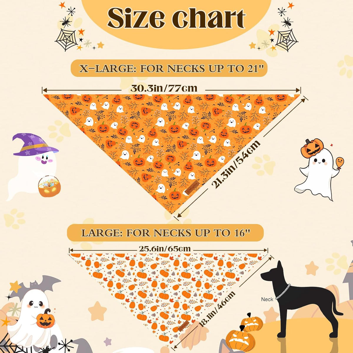 2 Pack Halloween Dog Bandanas,Leather Brand Logo, Double-Layed Soft Skin-Friendly Fabric, Autumn Scarf Accessory for Boys & Girls,Suitable for Halloween, Daily Walks & Family Outings