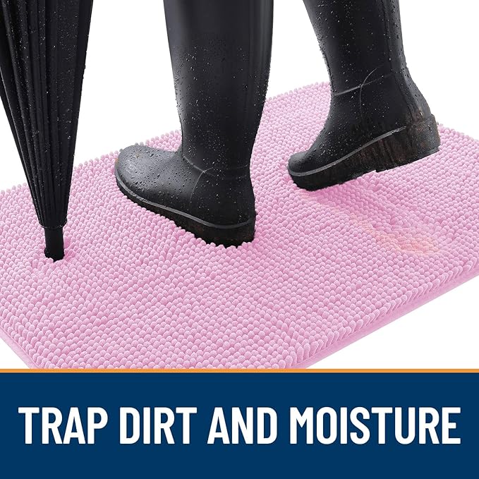 OLANLY Dog Door Mat for Muddy Paws 70x24, Absorbs Moisture and Dirt, Absorbent Non-Slip Washable Doormat, Quick Dry Chenille Mud Mat for Dogs, Entry Indoor Entryway Carpet for Inside Floor, Pink