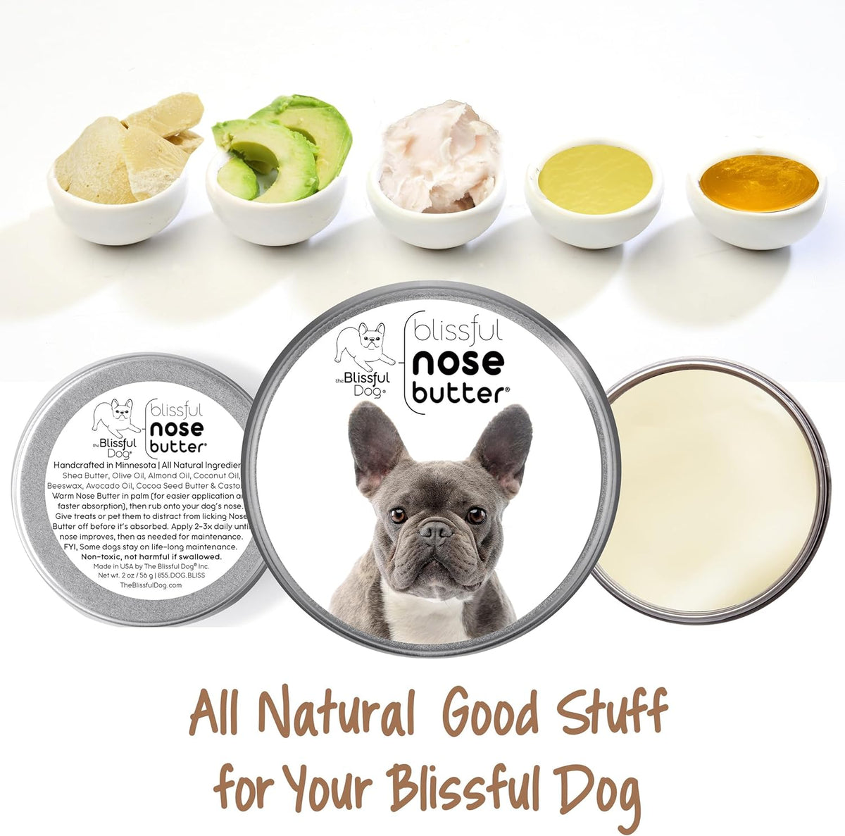 The Blissful Dog Blue French Bulldog Unscented Nose Butter - Dog Nose Butter, 4 Ounce