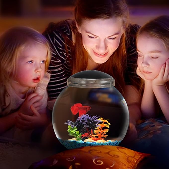 1-Gallon Globe Fish Tank with LED Lighting (7 Color Selections), Impact-Resistant Plastic