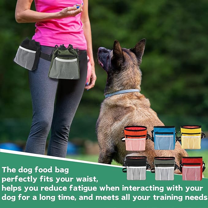 Hillban 12 Pcs Dog Treat Training Pouch Dog Treat Bag with Waist Shoulder Strap Bulk 6 Colors Convenient Pouch 3 Ways to Wear Drawstring Closure Holder for Treats Kibbles
